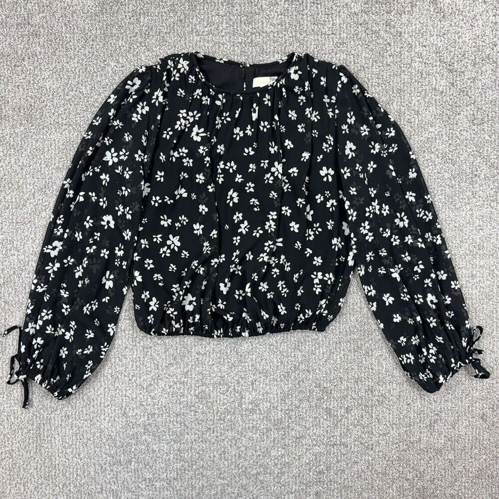 Parker Blouse Womens XS Black Floral Puff Sleeve Top Office Business Boho